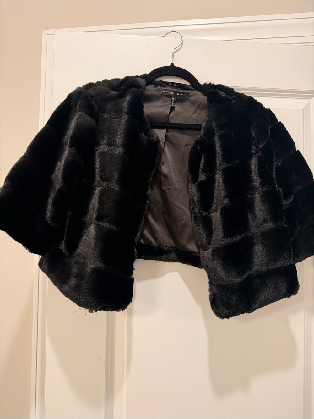 White House Black Market Black Faux Fur Cropped Jacket